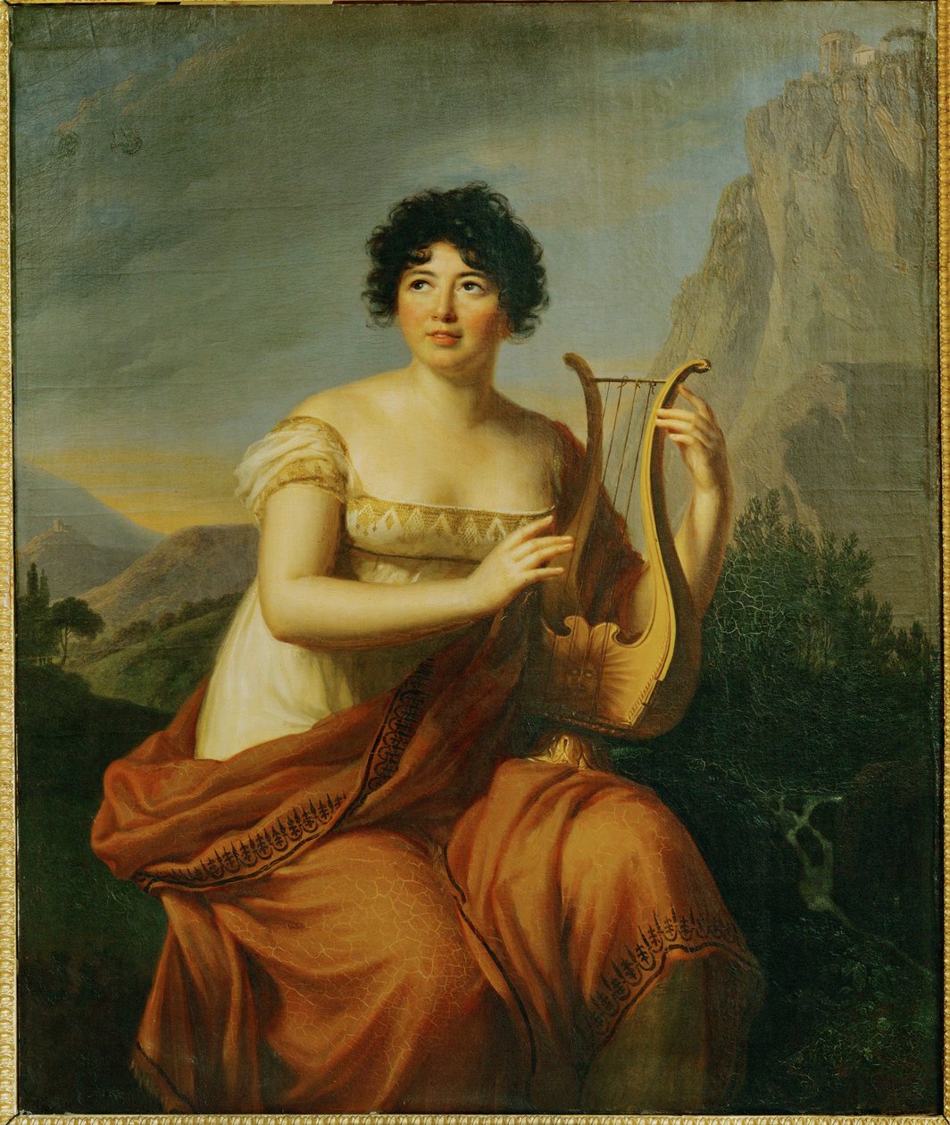 Retrato de Germaine Necker, Mme. de Stael ... (óleo sobre madera) de Elisabeth Louise Vigee-Lebrun