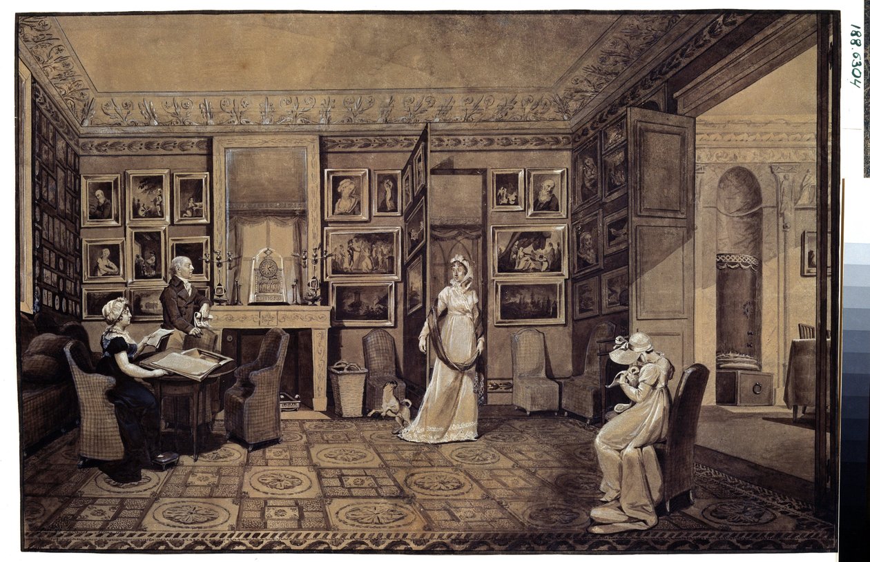 Salón en la Casa del Príncipe Ivan Ivanowitch Baryatinsky (1772-1825) en Altona (Salón en la Casa Baryatinsky en Altona). Dibujo de Marie Louise Elisabeth Vigee-Lebrun (Vigee Lebrun) (1755-1842) de Elisabeth Louise Vigee Lebrun