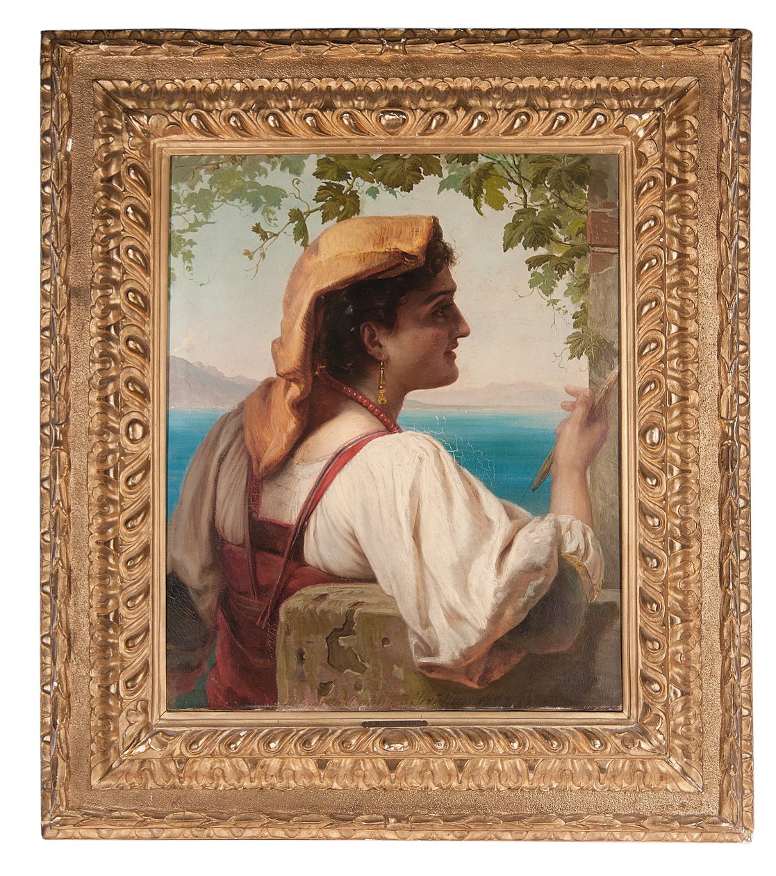 Una doncella italiana remendando redes en la Bahía de Nápoles, 1872 de Elisabeth Maria Anna Jerichau Baumann