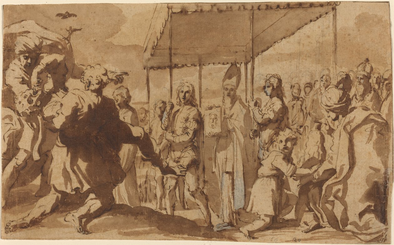 La curación del niño poseído en una procesión del Volto Santo de Elisabetta Sirani