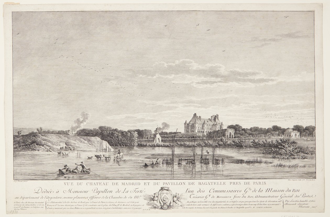 Vista del Château de Madrid y el Pavillon de Bagatelle cerca de París de Elise Saugrain