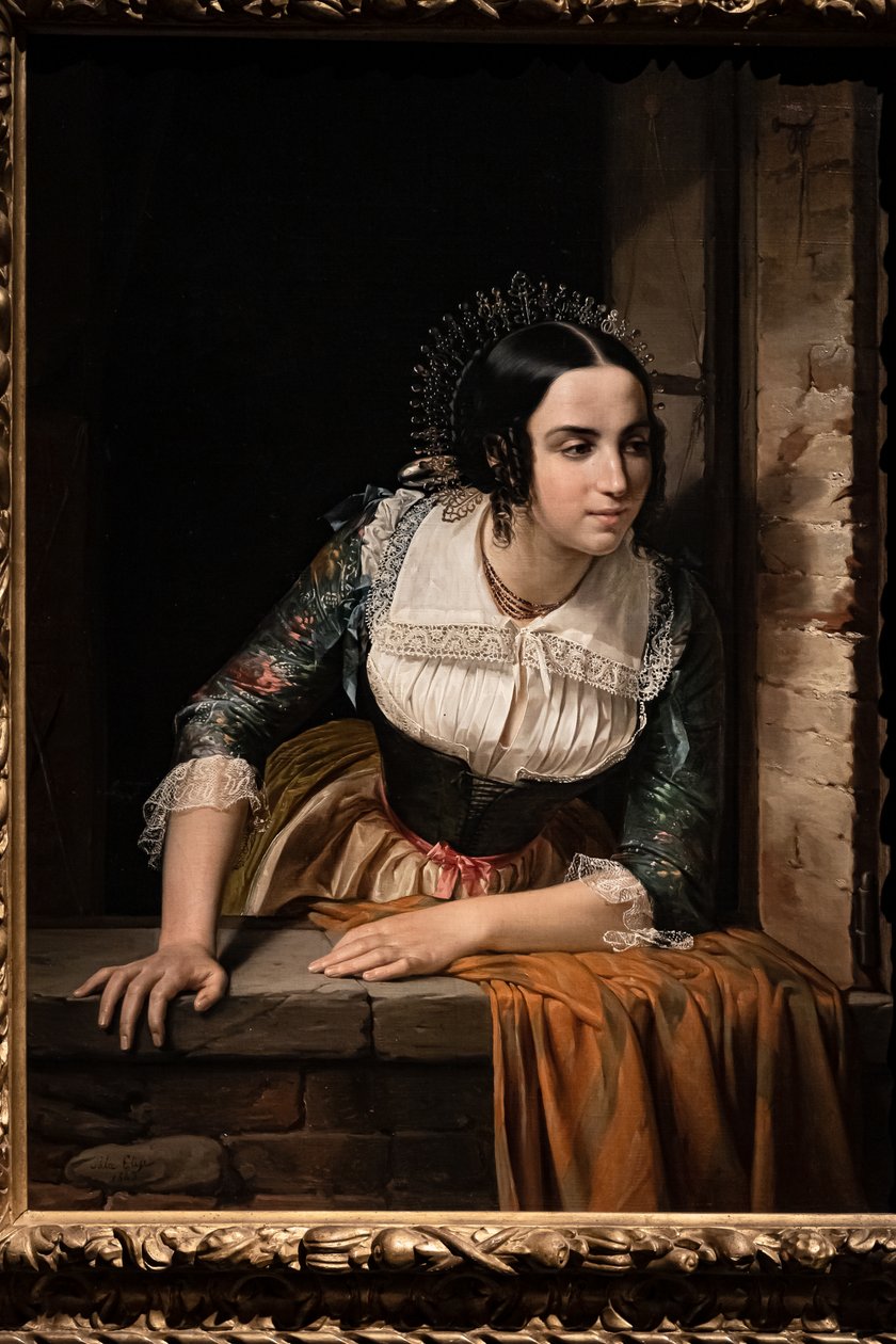 Lucia Mondella en la ventana, esperando el regreso de su prometido el día de su boda de Eliseo Sala