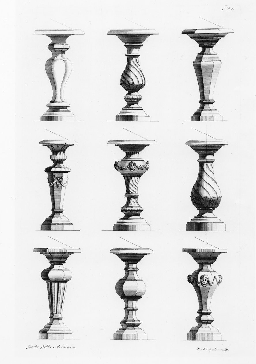 Pedestales, de A Book of Architecture, por James Gibbs (1682-1754), publicado en 1739 de Elisha Kirkall