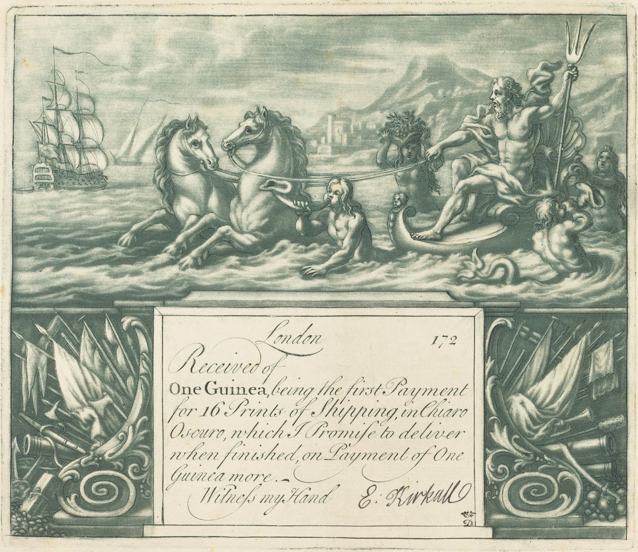 Recibo de suscripción, década de 1720 de Elisha Kirkall