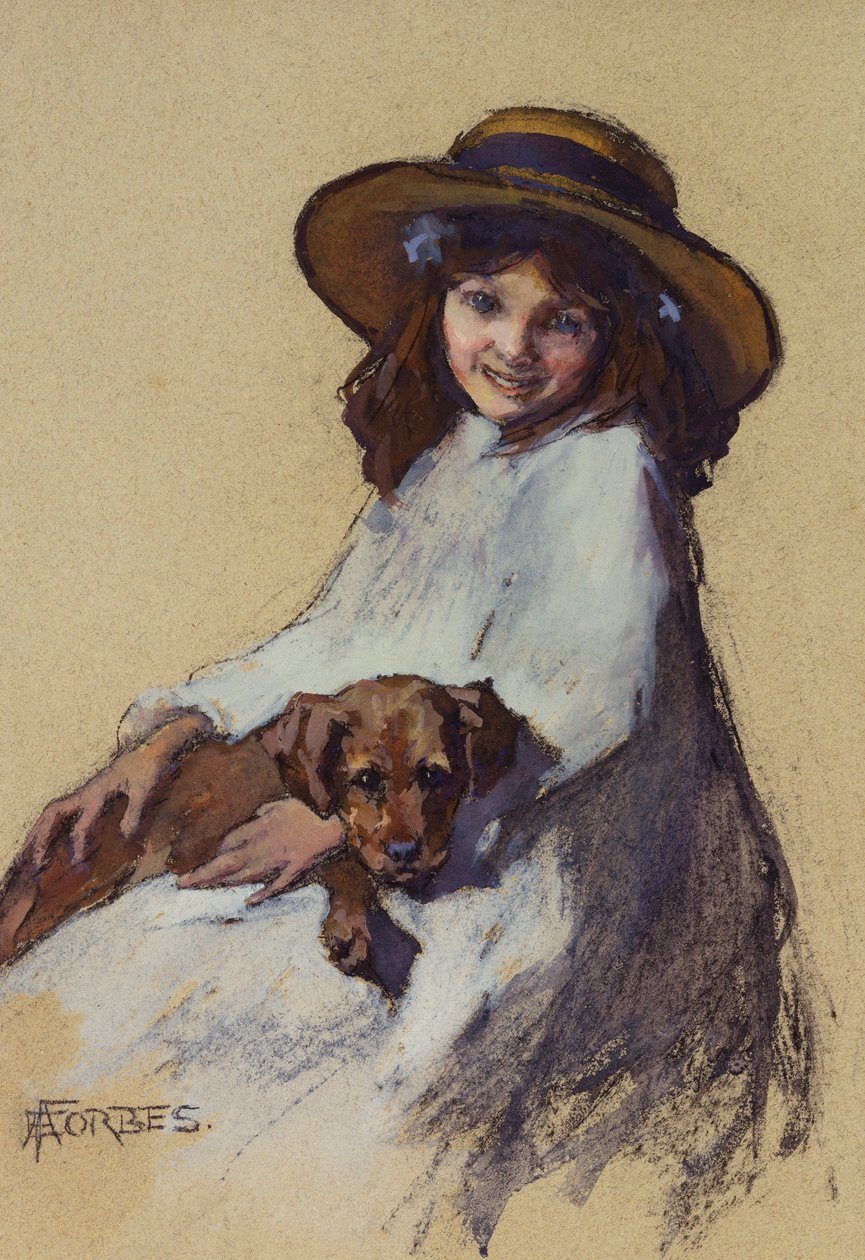Niña con su cachorro de Elizabeth Adela Stanhope Forbes