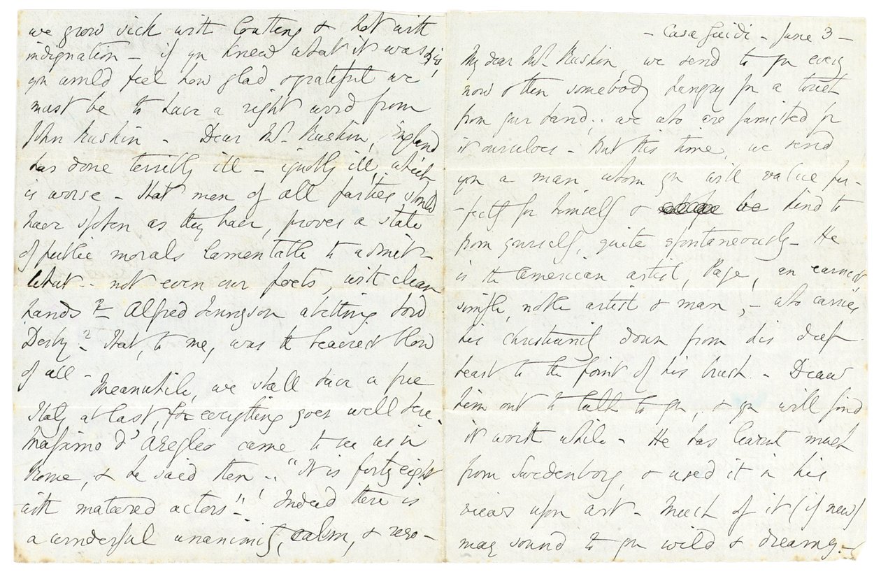 Carta autógrafa a John Ruskin, Casa Giudi, Florencia, 3 de junio de 1859 de Elizabeth Browning