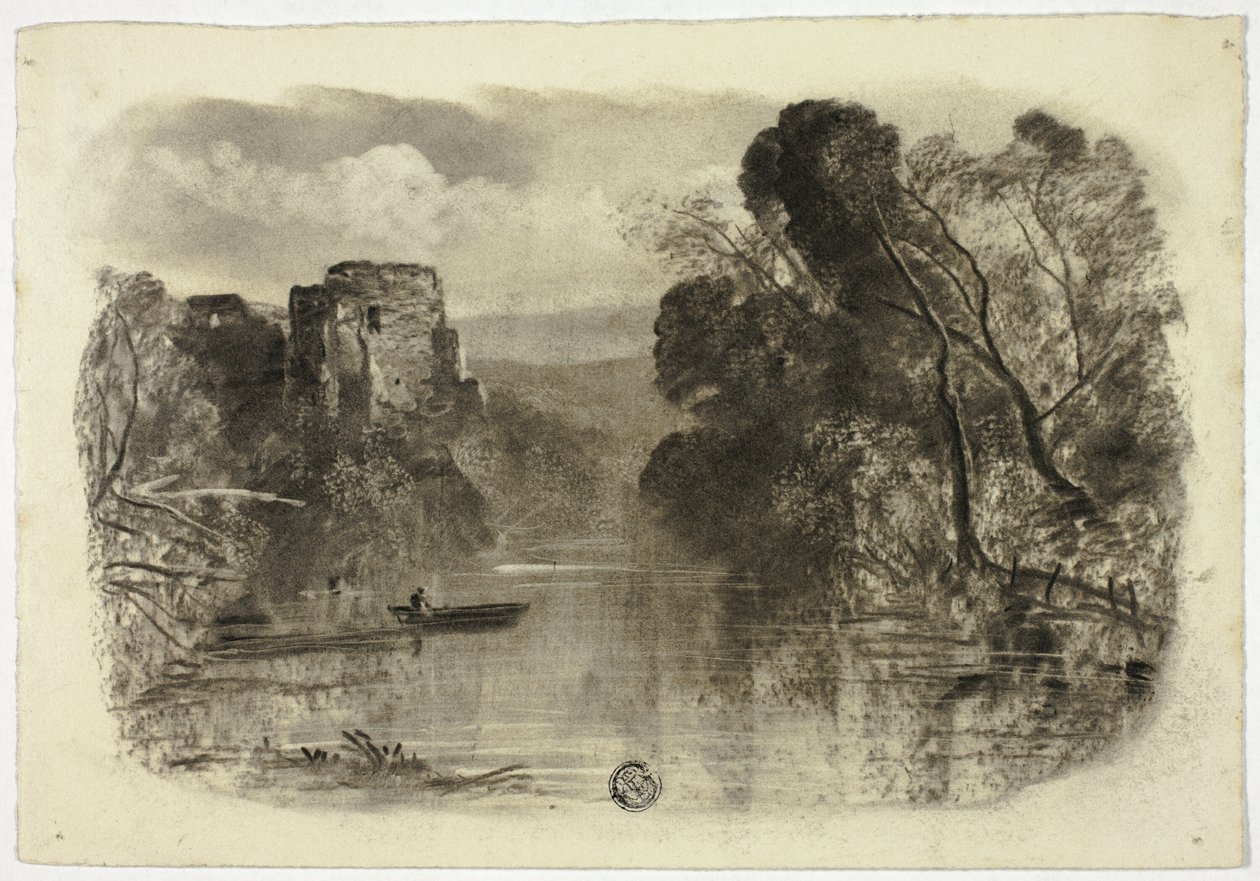 Río con ruina de castillo y barco I de Elizabeth Murray