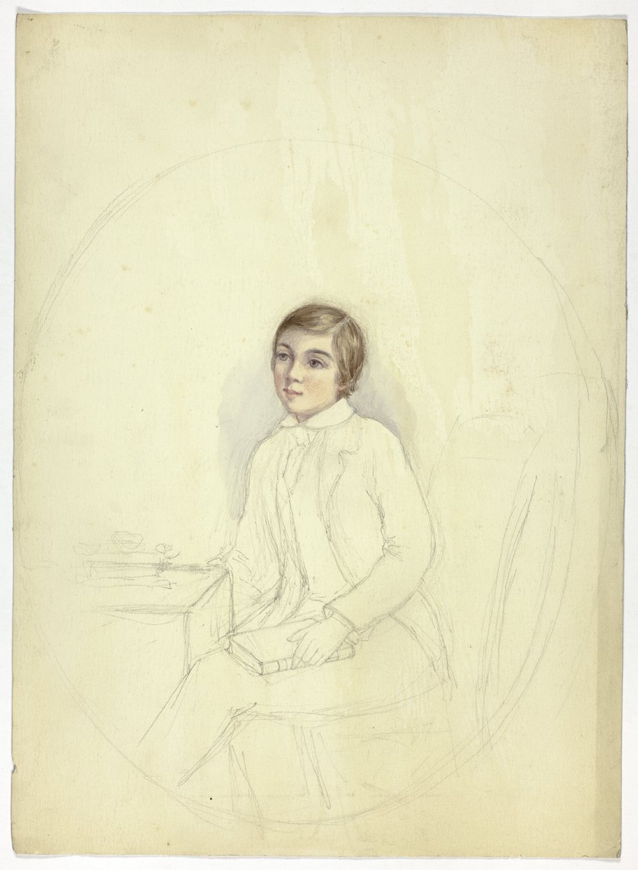 Estudio para retrato de niño con libro de Elizabeth Murray