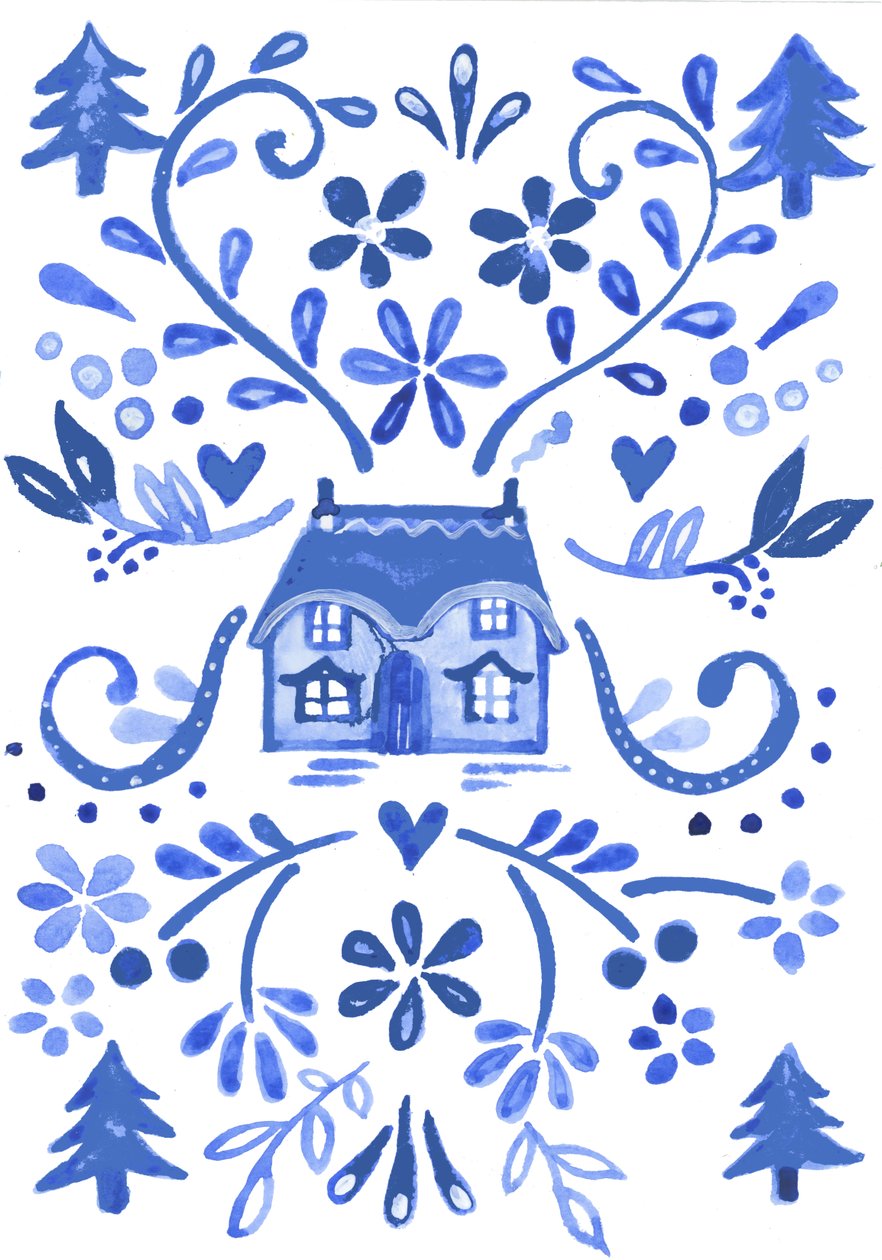 Blue Cottage, 2017 (acuarela) de Elizabeth Rider