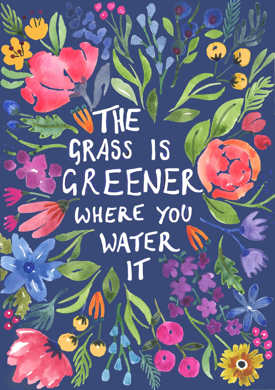 Greener Grass (fondo azul), 2018 (acuarela) de Elizabeth Rider