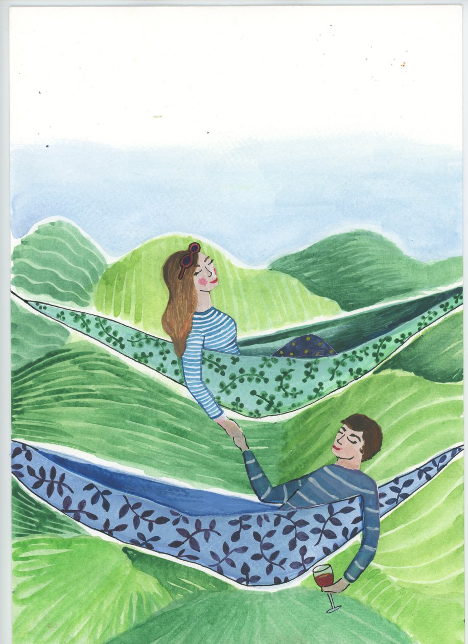 Hanging Out, 2018 (acuarela y collage) de Elizabeth Rider