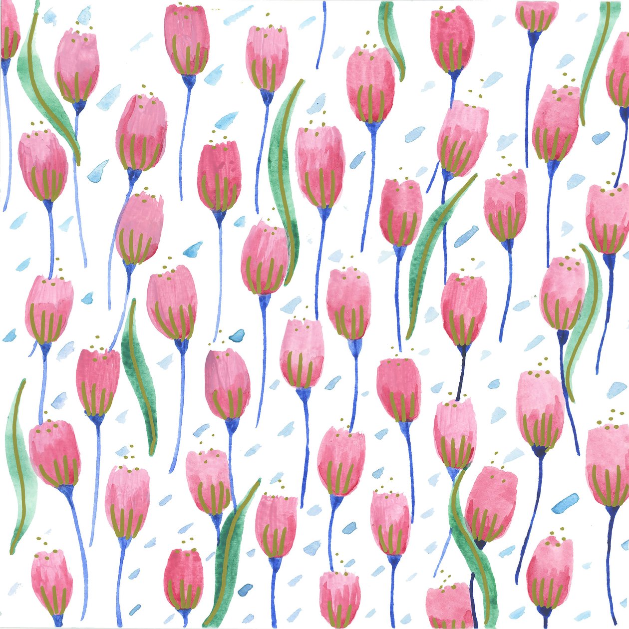 Tulipanes rosas, 2017 (acuarela) de Elizabeth Rider