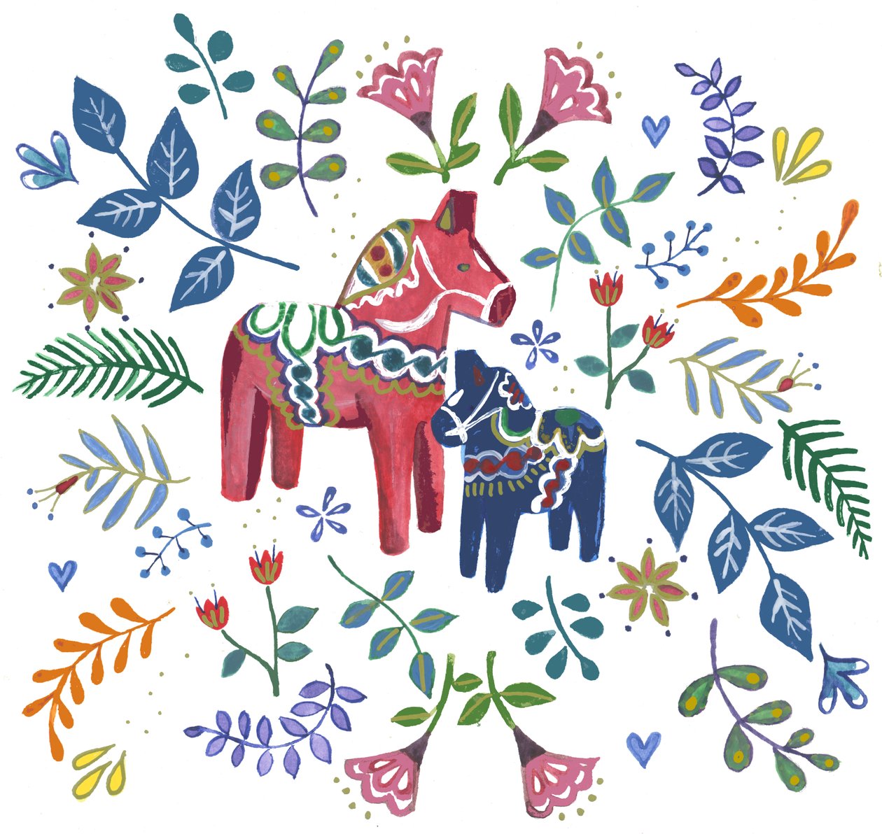 Caballo dala sueco, 2018 (acuarela y acrílico) de Elizabeth Rider