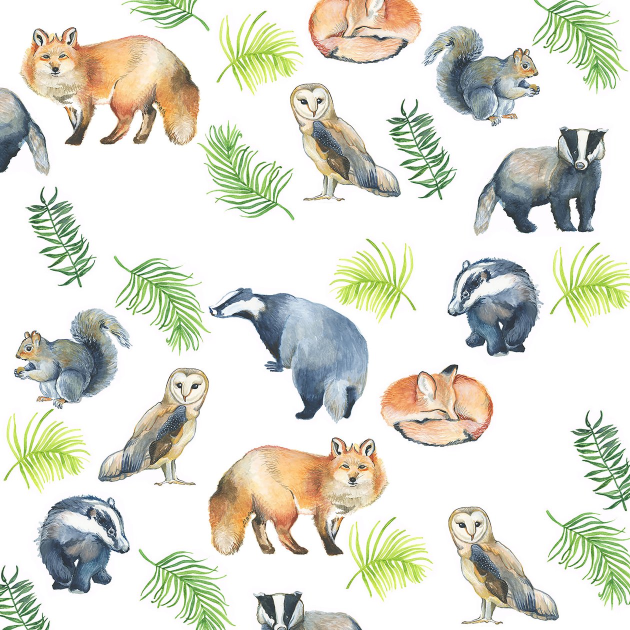 Animales del bosque, 2017 (acuarela) de Elizabeth Rider