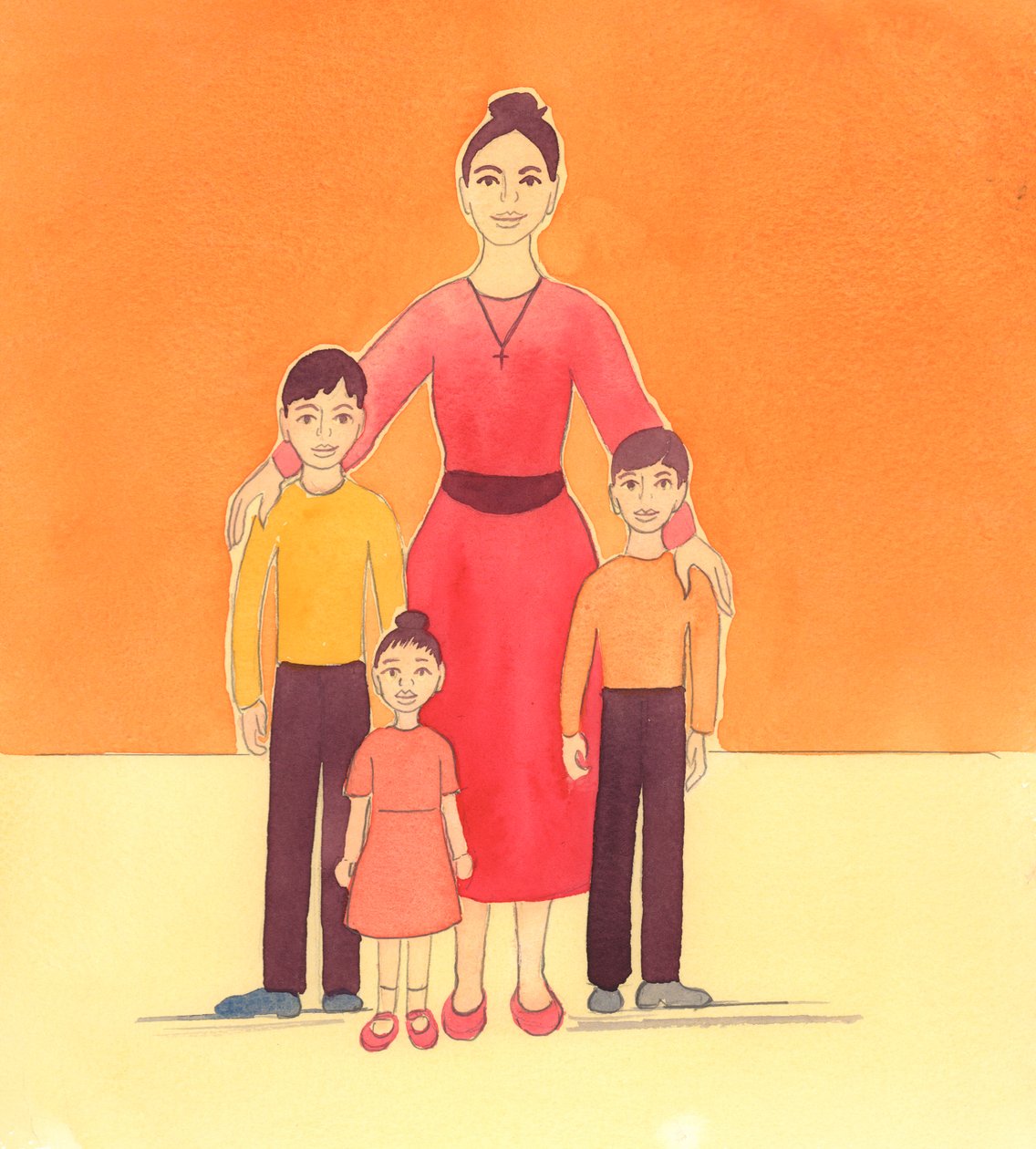 Una madre da alegría a Dios cuando ama y cuida a sus hijos, 2005 (acuarela sobre papel) de Elizabeth Wang