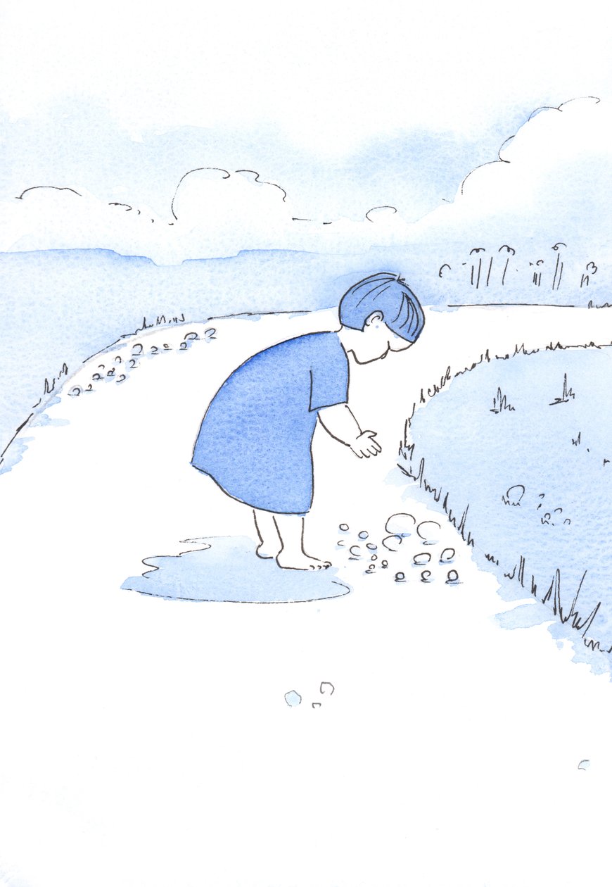 Al ofrecer nuestros pecados a Dios, en arrepentimiento, Él los acepta como un regalo, como cuando una madre acepta un guijarro de un niño como una joya, 2002 de Elizabeth Wang