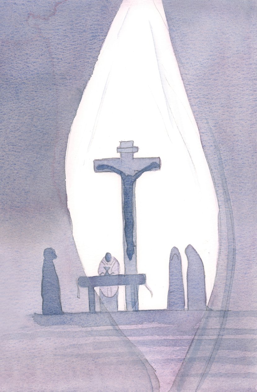 En cada Misa nos hacemos presentes en el único Sacrificio del Calvario, como si una cortina se estuviera abriendo en nuestra presencia de Elizabeth Wang