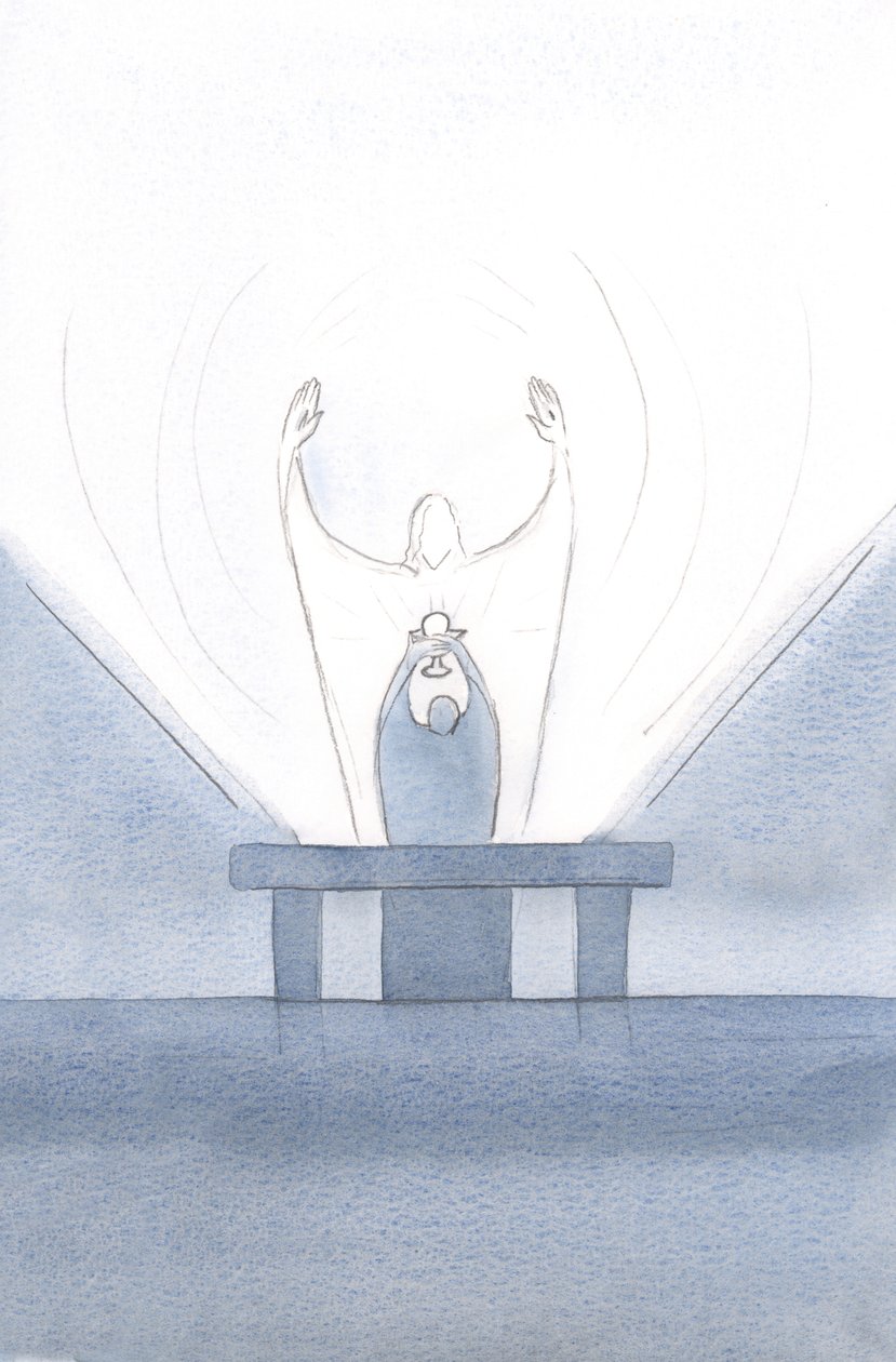En la ofrenda, Cristo suplicó en nuestro nombre, con los brazos extendidos hacia el Padre., 2000 de Elizabeth Wang