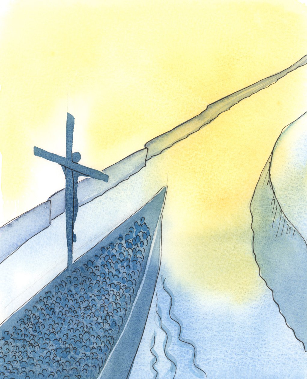Por el poder del Sacrificio de Cristo, durante la Santa Misa, Cristo atraviesa el Cielo y nos acerca al Padre, como cuando un gran barco entra en un estuario para llevar su preciada carga a casa. de Elizabeth Wang