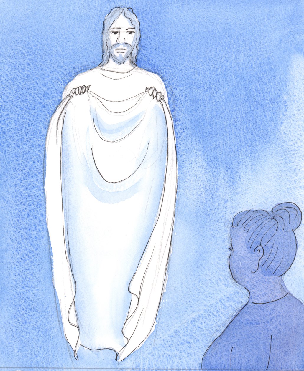 Cristo nos consuela y tranquiliza, como una madre tranquilizando a sus hijos cuando están preocupados o angustiados, 2004 de Elizabeth Wang