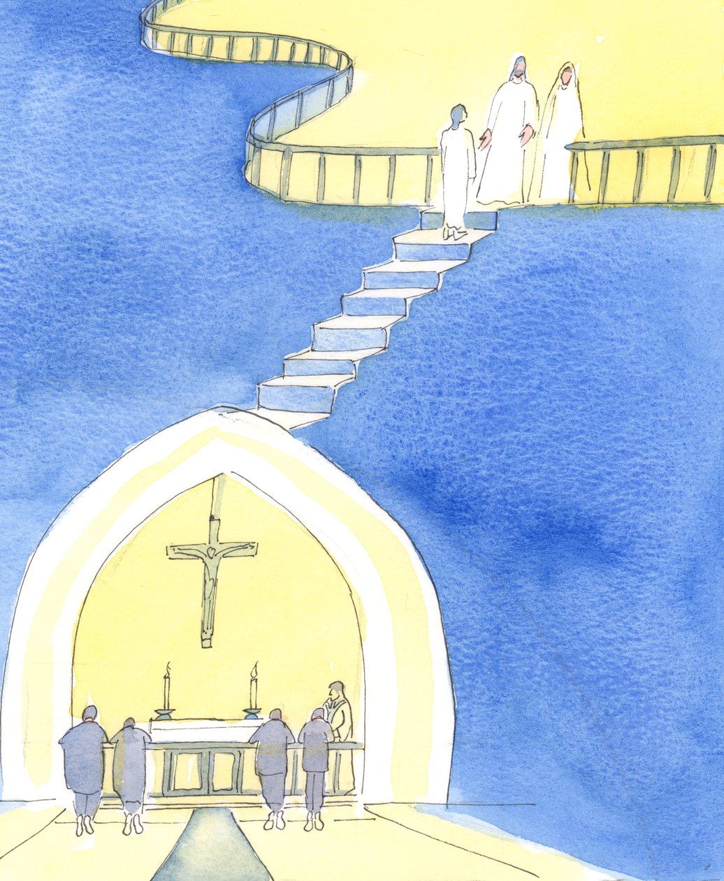 Cristo nos invita a aparecer en la barandilla del altar, para recibir la Sagrada Comunión; y al final de la vida a aparecer en la barandilla al borde del Cielo, hechos santos y listos para entrar de Elizabeth Wang