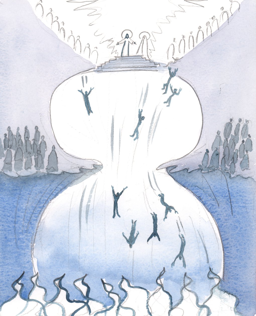 Cristo me mostró los cientos de pequeñas figuras del gran panorama que se extiende ante mí, 2005 (acuarela sobre papel) de Elizabeth Wang