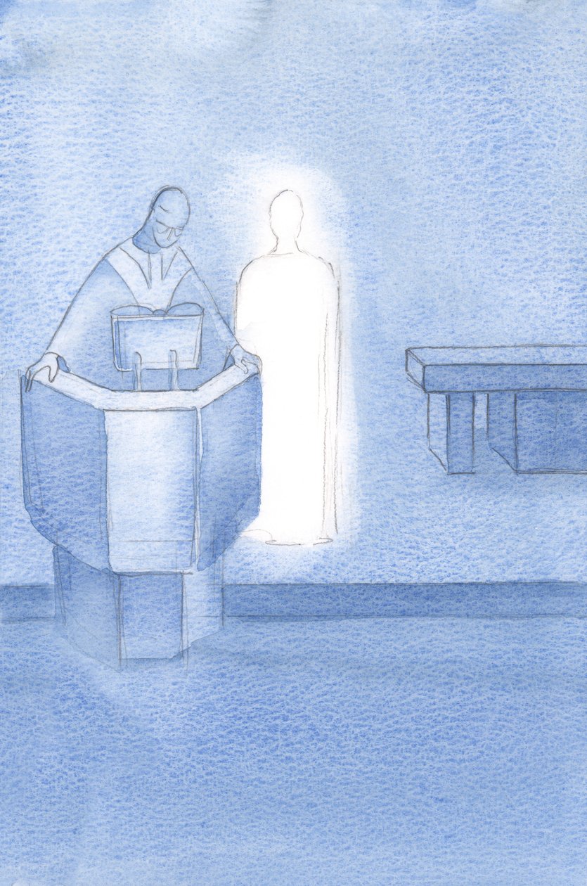 Cristo estaba al lado del sacerdote que nos leía el Santo Evangelio, que era la propia palabra de Cristo. de Elizabeth Wang