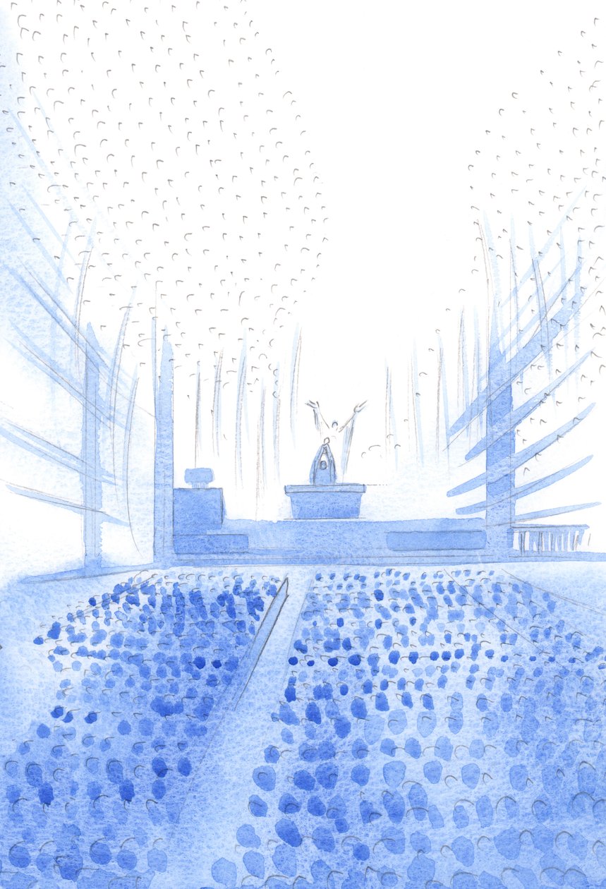 Durante el Santo Sacrificio de la Misa, Cristo suplica al Padre, en medio de su pueblo de la tierra y el Cielo, 2002 de Elizabeth Wang