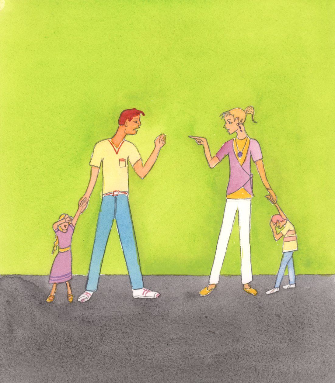 Dios, nuestro Padre, no quiere ver familias destruidas. No quiere ver violencia entre los cónyuges, ni abandono, 2005 (acuarela sobre papel) de Elizabeth Wang