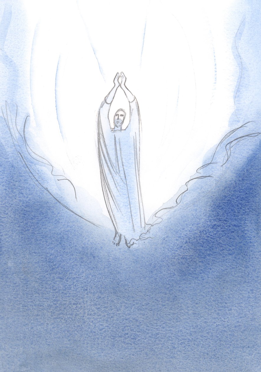 Vi a Cristo de pie al borde del Cielo, con los brazos extendidos en oración: lo que pido al Padre, Jesús en el Cielo lo pide por mí. de Elizabeth Wang