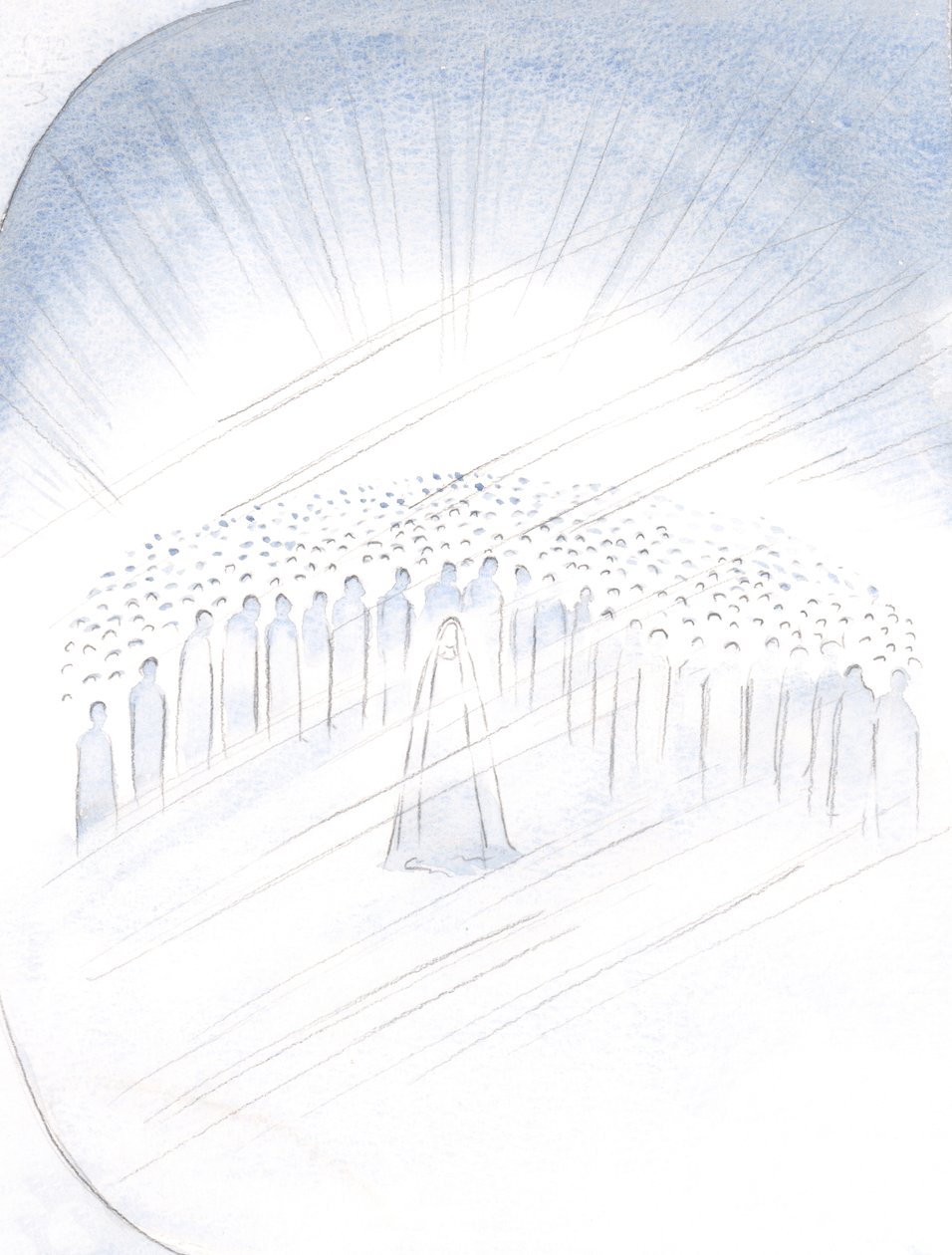 Vi a los santos empujándose, como si fuera, por el privilegio de ayudarnos, con la Virgen María en su centro, 2000 de Elizabeth Wang