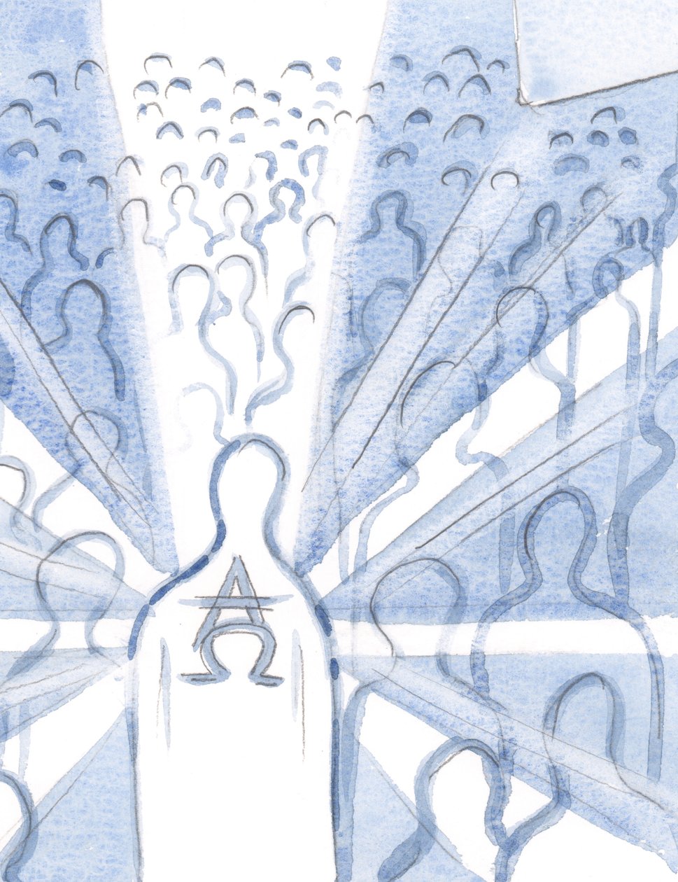 En el alma que adora a la Santísima Trinidad, Dios es primero y último, Alfa y Omega, entronizado allí por el consentimiento del alma a la Voluntad de Dios, 2000 de Elizabeth Wang
