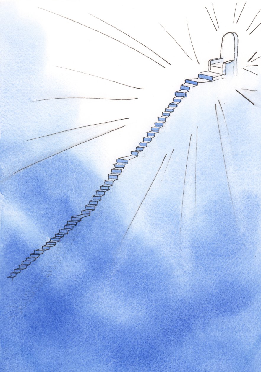En la vida espiritual, una escalera se encuentra adelante, muy empinada, pero con lugares de descanso. En la cima está el trono de Dios. El camino está claro. de Elizabeth Wang