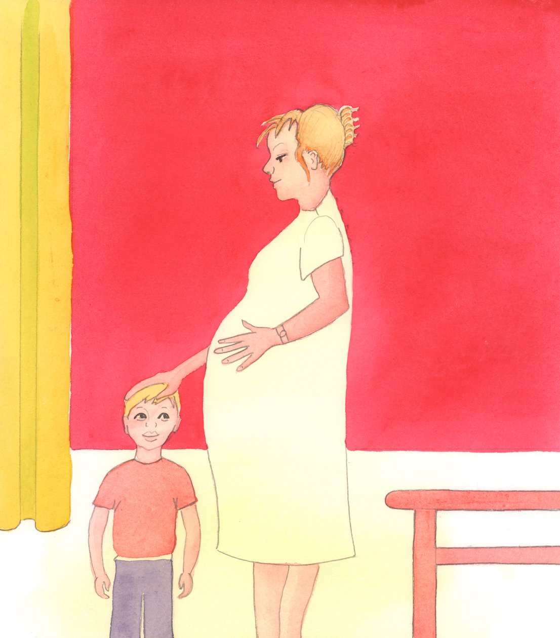 Es algo maravilloso cuando una mujer acoge el regalo de un hijo - y cuando sus otros hijos ven su alegría, lo que les hace estar más seguros de ser amados, 2005 (acuarela sobre papel) de Elizabeth Wang