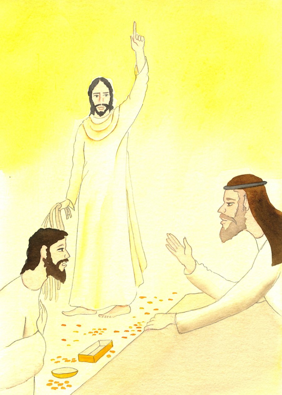 Jesús dice a los cambistas en el Templo: ¿No está escrito: "Mi casa será llamada casa de oración para todas las naciones"?, 2001 de Elizabeth Wang