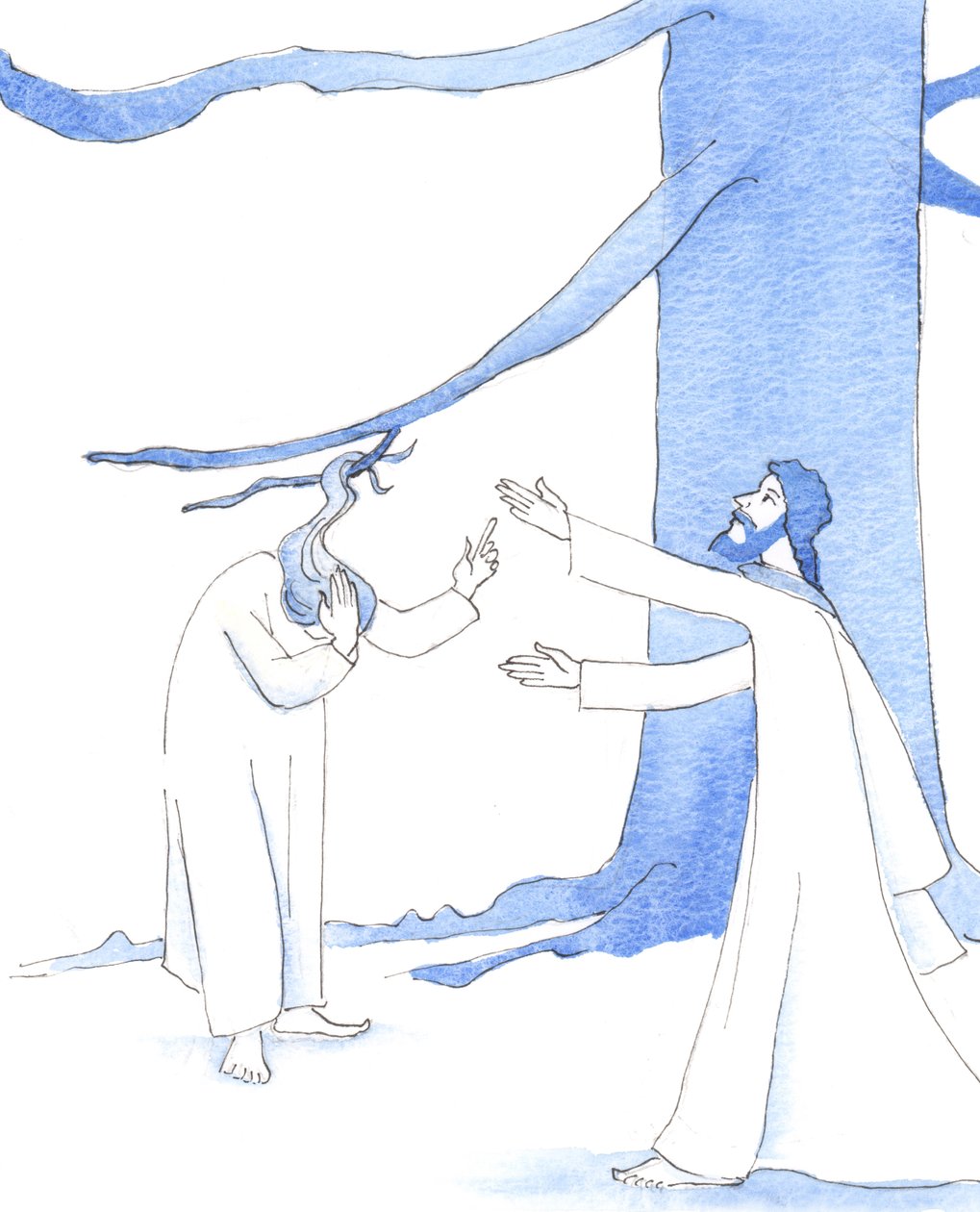 Jesús sería el primero en ayudar a un amigo necesitado, 2005 (acuarela sobre papel) de Elizabeth Wang