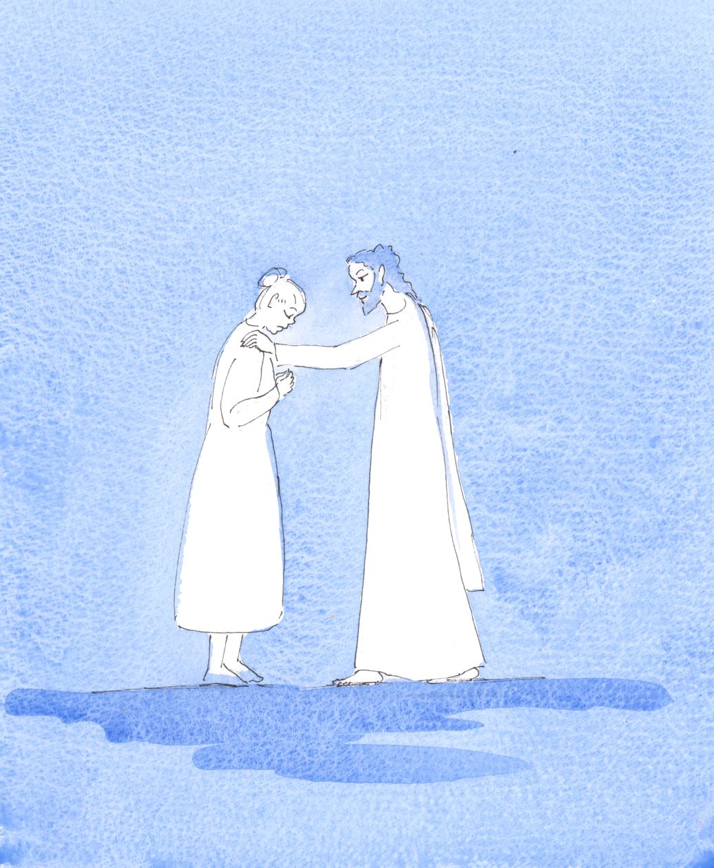Sean cuales sean las dificultades que encuentren los cónyuges, sigue siendo la voluntad de Cristo que cumplan los votos que hicieron, cuando cada uno prometió amar y honrar al otro "en lo bueno y en lo malo" - con la ayuda de Dios, 2005 (acuarela sobre pap de Elizabeth Wang