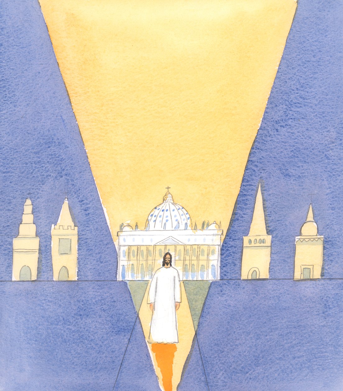 Ningún otro cuerpo, entre los grupos cristianos, es Uno y Santo y Católico y Apostólico, como lo es la Iglesia Católica, y con Cristo Mismo Presente dentro de ella en los sacramentos, particularmente el Santísimo Sacramento, 2005 (acuarela sobre papel) de Elizabeth Wang