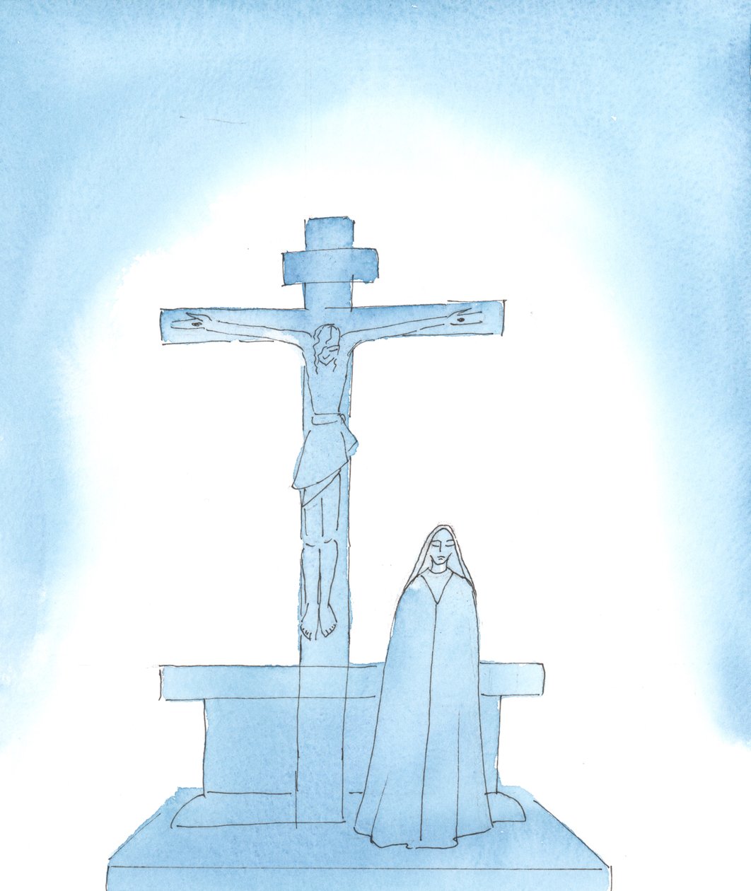 Nuestra Señora de los Dolores: Verdaderamente, Nuestra Santísima Señora sufrió horriblemente mientras Jesucristo, su amado hijo, moría atormentado en la Cruz, 2005 (acuarela sobre papel) de Elizabeth Wang