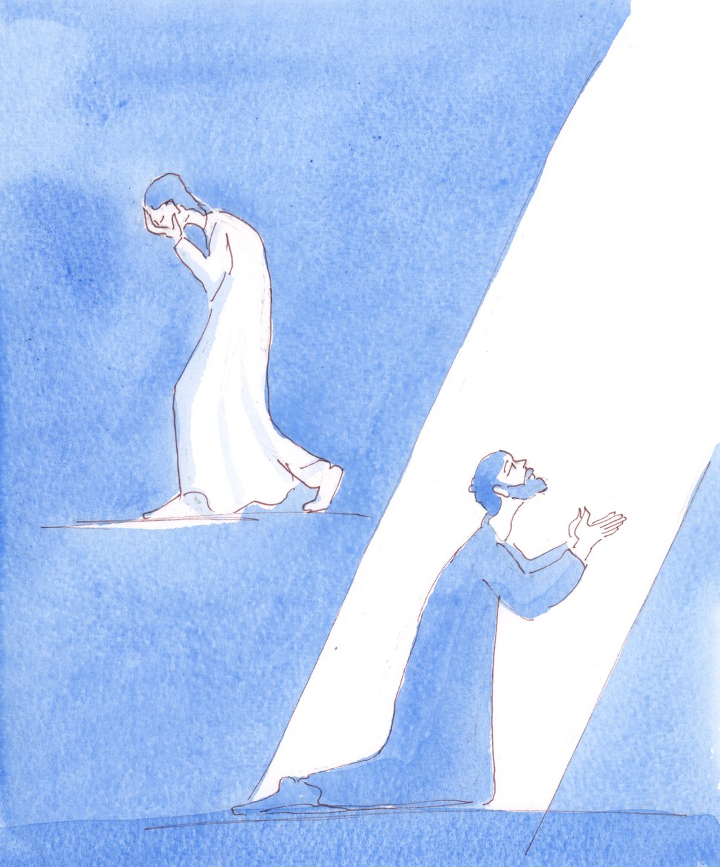 Las personas que se arrepienten de sus pecados muestran su contrición de diferentes maneras, 2005 (acuarela sobre papel) de Elizabeth Wang