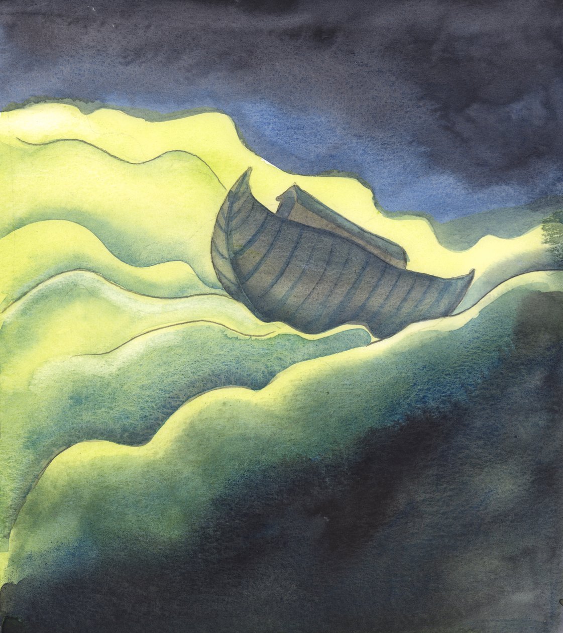 La Iglesia católica es como un arca, que a veces es zarandeada por aguas tormentosas y sufre toda clase de turbulencias, 2005 (acuarela sobre papel) de Elizabeth Wang