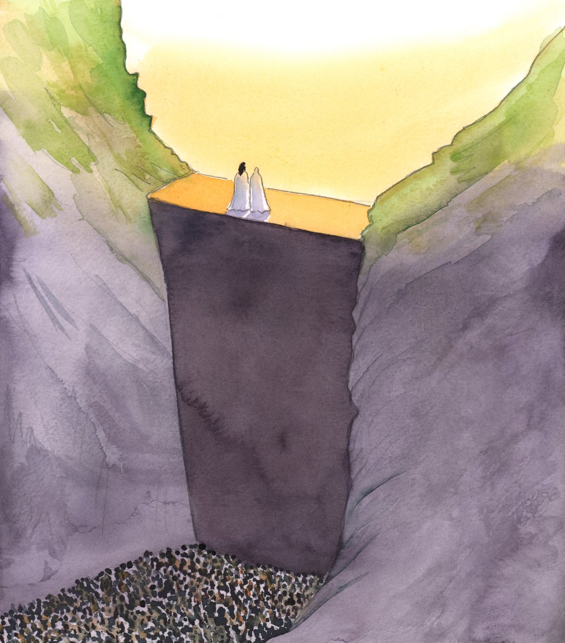 El muro del pecado, que nos separa de Dios, solo es escalado por Cristo, quien está con Su madre. Solo Él puede ayudarnos a alcanzar la Gloria del Cielo, 2002 de Elizabeth Wang