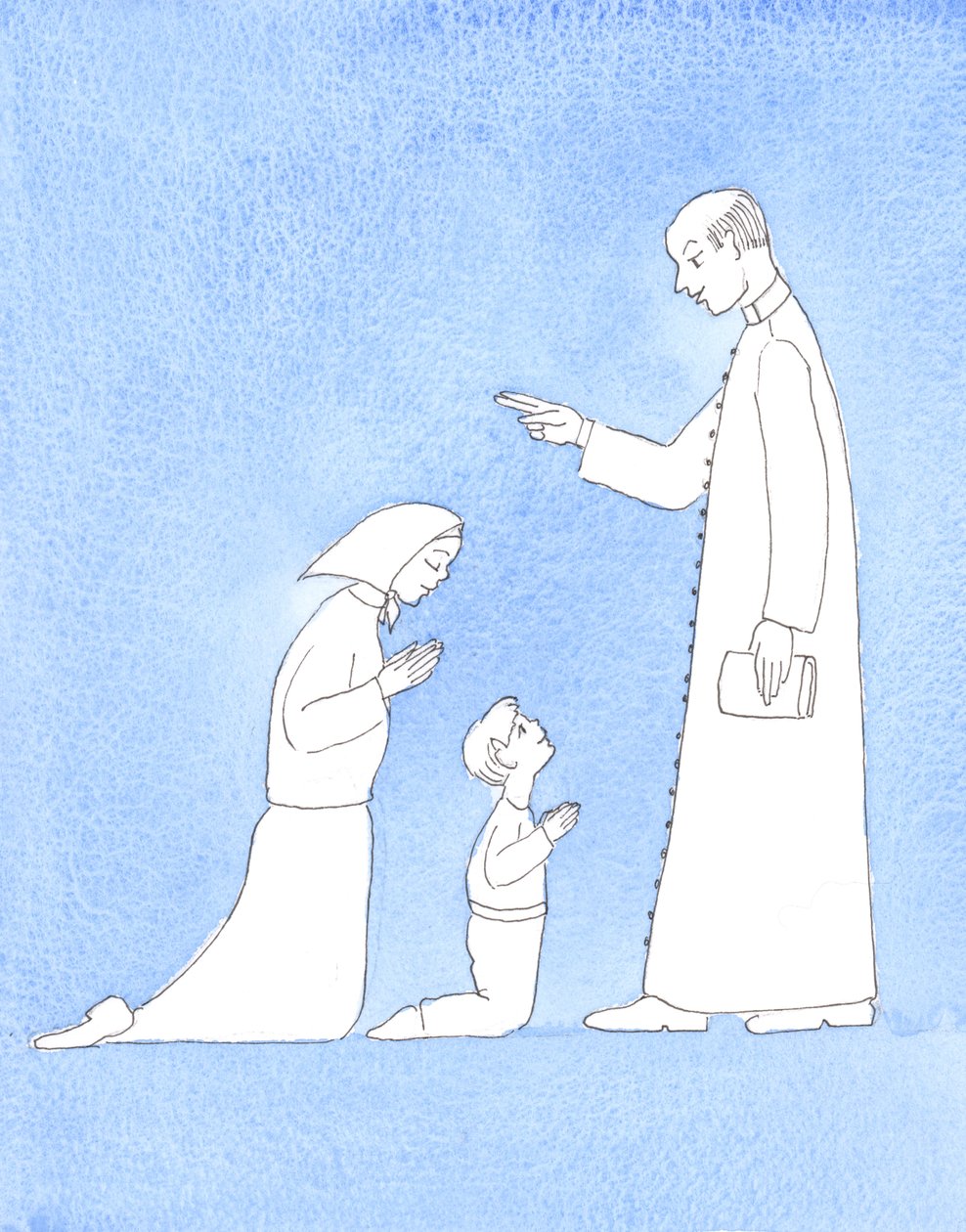 Hay muchas vocaciones allí donde se tiene una visión "elevada" del Sagrado Sacerdocio, y donde los sacerdotes son vistos como "otros Cristos", con autoridad para gobernar, guiar, predicar, bendecir y perdonar y ofrecer el Santo Sacrificio, 2005 (acuarela s de Elizabeth Wang