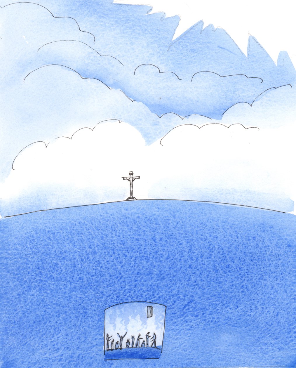 Aquellos que, al final de una vida pecaminosa, se niegan a arrepentirse, no pueden subir al Cielo, sino que deben "caer" muy abajo, en el Infierno, 2005 (acuarela sobre papel) de Elizabeth Wang