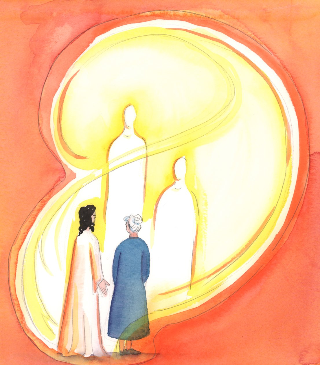 Hablar a Cristo es también hablar al Padre y al Espíritu Santo, ya que las Tres Divinas Personas son un solo Dios, indiviso, 2005 (acuarela sobre papel) de Elizabeth Wang