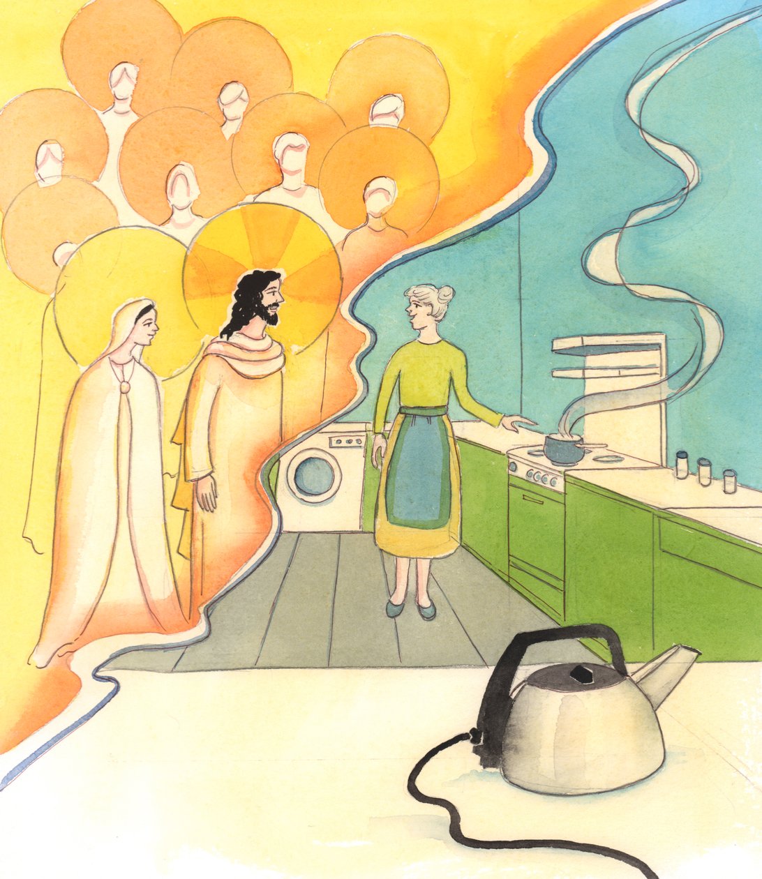 Podemos imaginarnos la vida del Cielo como una especie de universo paralelo, justo a nuestro lado: tan real como la vida visible y cotidiana que conocemos, o incluso más real, aunque de momento invisible, 2005 (acuarela sobre papel) de Elizabeth Wang