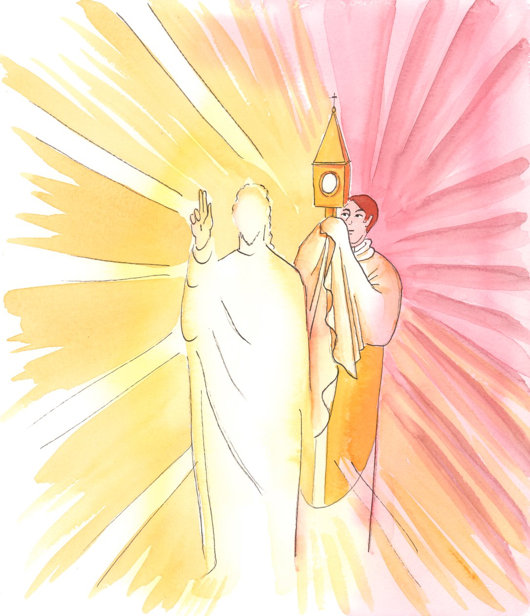 Cuando un sacerdote sostiene la custodia con la Sagrada Hostia, y nos bendice con ella, Cristo mismo nos está bendiciendo, aunque no lo veamos de Elizabeth Wang