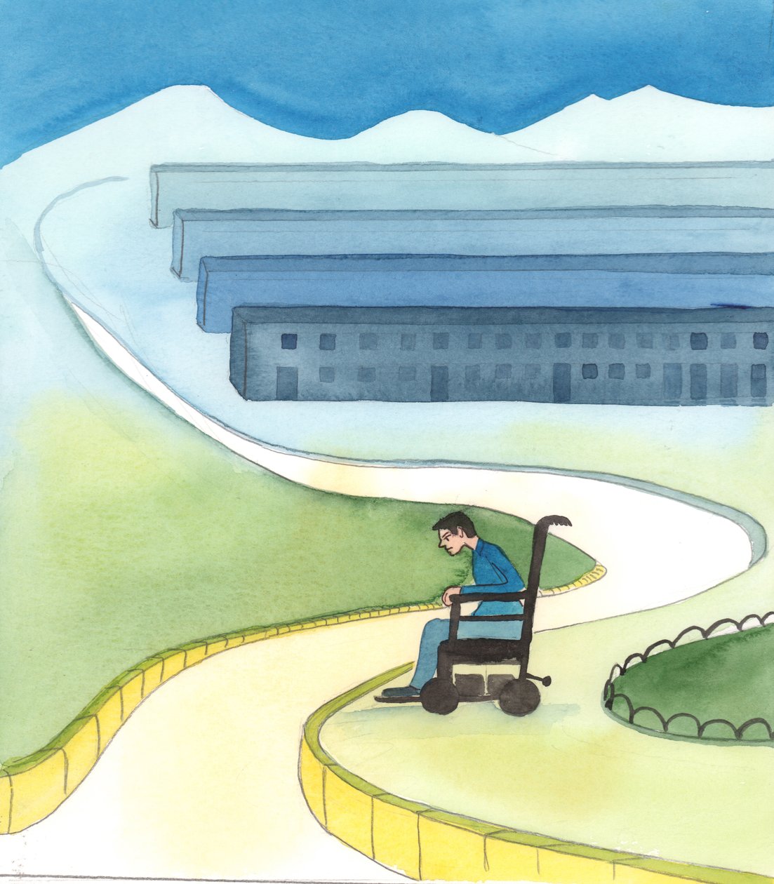 Donde la gente construye ciudades modernas y buenas viviendas, a veces se enorgullece de sus logros, 2005 (acuarela sobre papel) de Elizabeth Wang