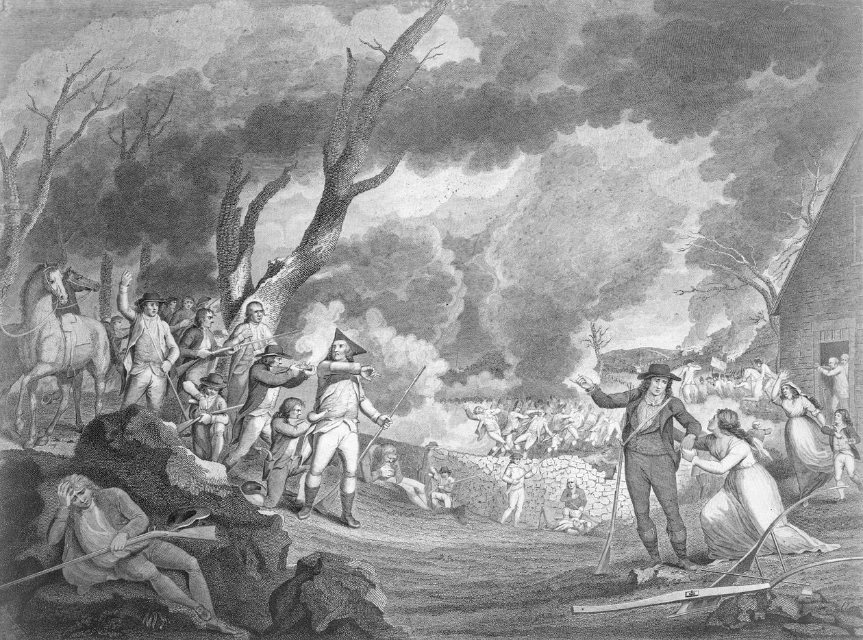 Batalla de Lexington, 19 de abril de 1775, grabado por Cornelius Tiebout (c.1773-1832) de Elkanah Tisdale