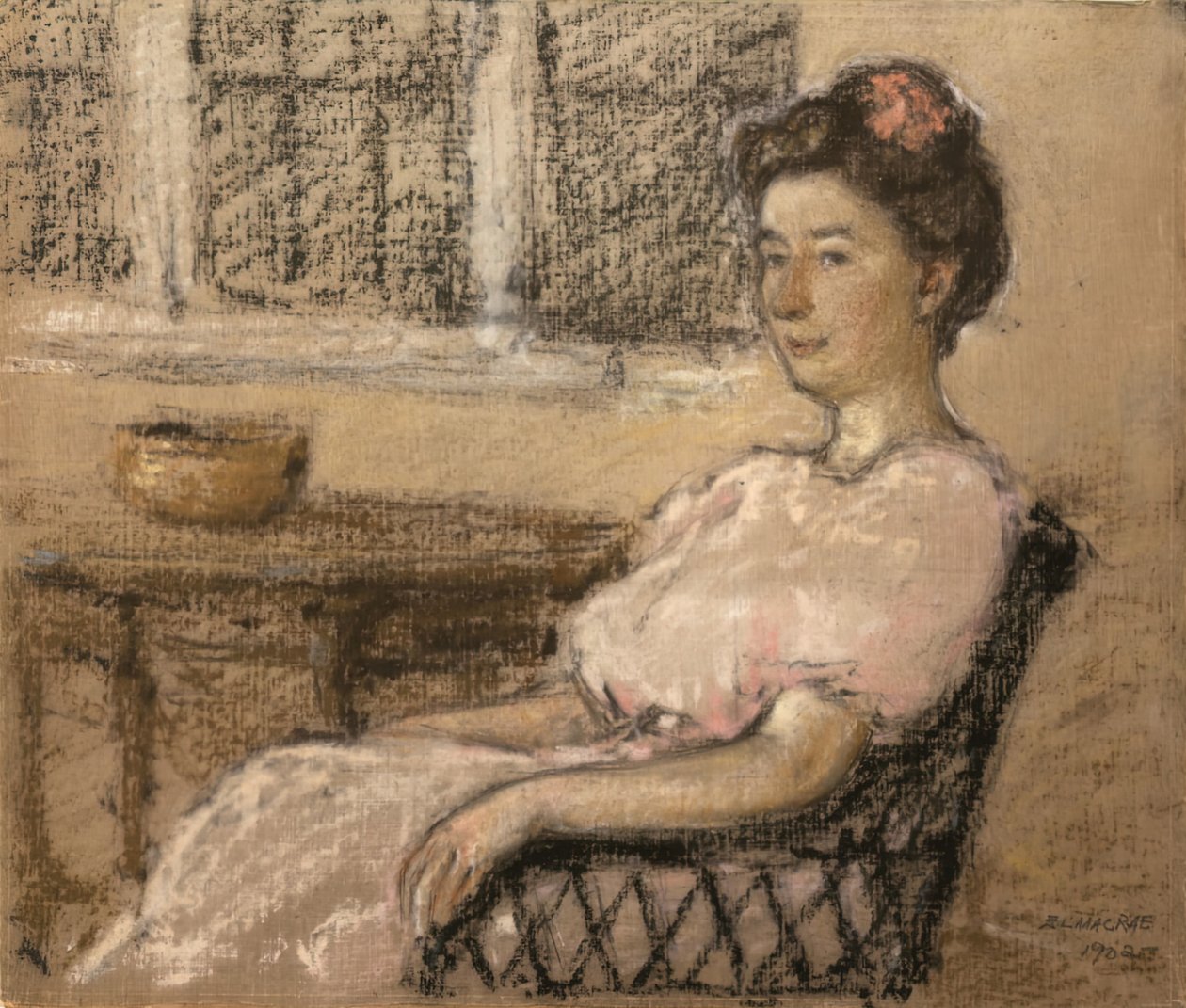Mujer sentada en rosa, 1902 de Elmer Livingston MacRae